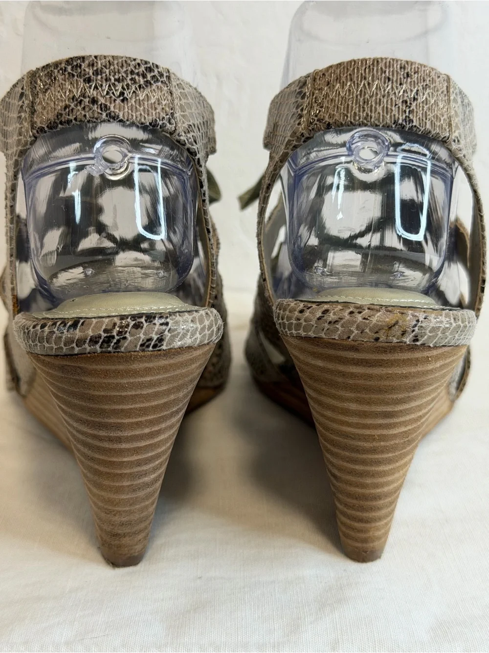 Giani Bernini Taupe Snake-Print Lace-Up Wedge Sandals